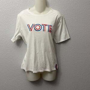 KULE The Modern 'VOTE' Graphic Tee in White Size L 100% cotton